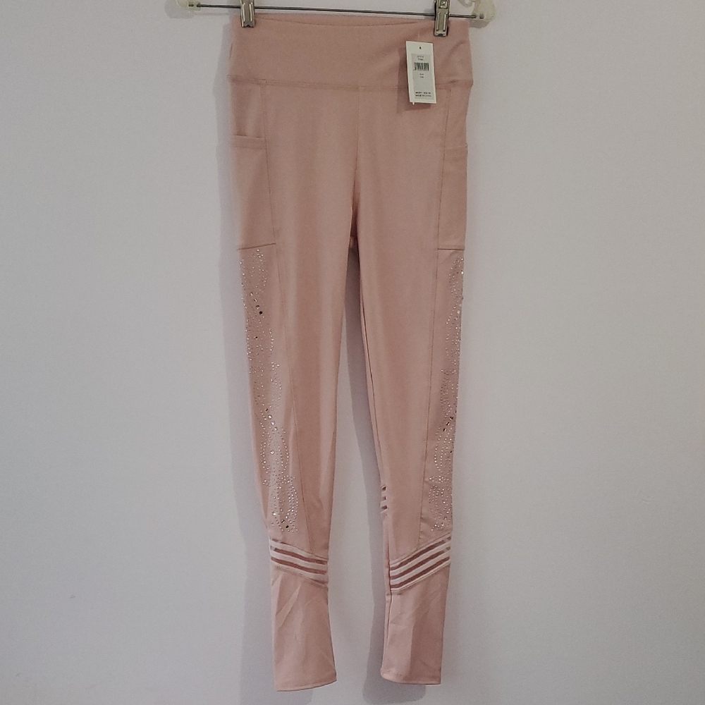Lydaa  Pink Leggings With Rhinestone On Both Legs High Waisted Sz S/M NWT